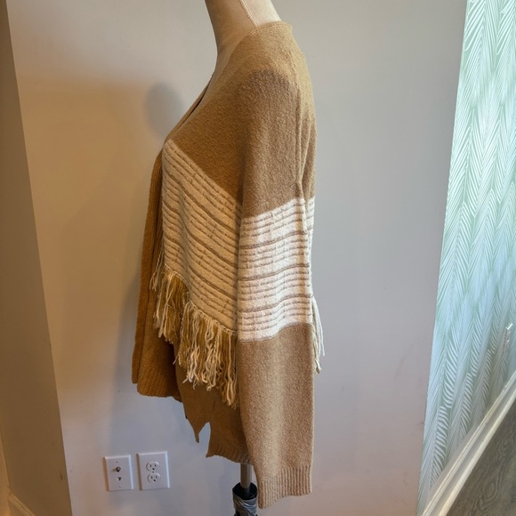 Peace Love World Black Label Fringe Cozy Knit Tan Cardigan Medium Bohemian - Picture 6 of 14